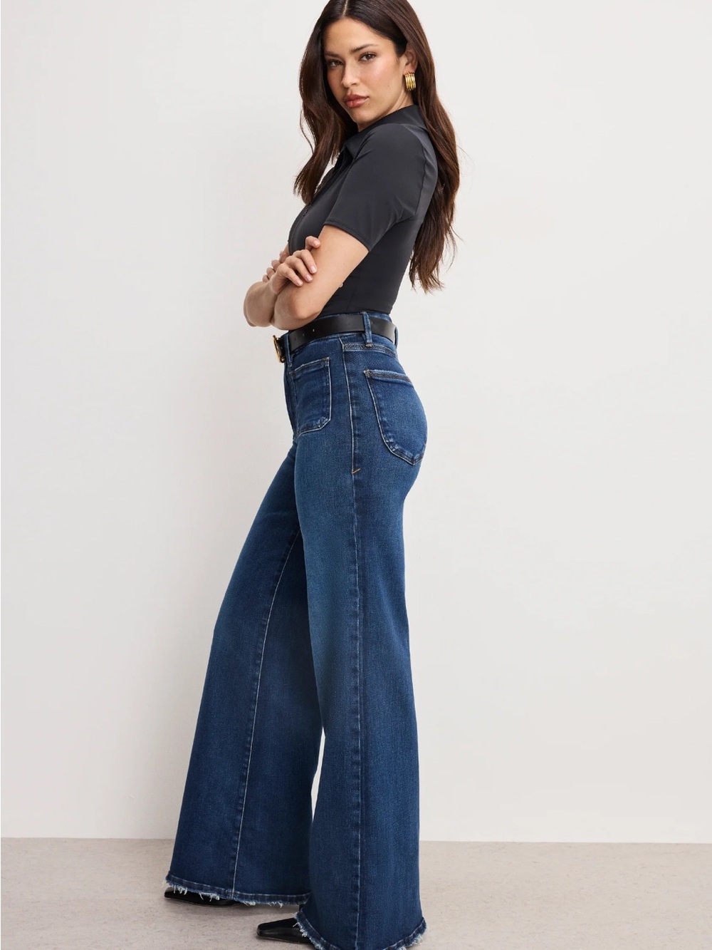 Good American Soft Tech Good Waist Palazzo Jeans Indigo Waist Cinching 16 - $178 - Picture 6 of 17